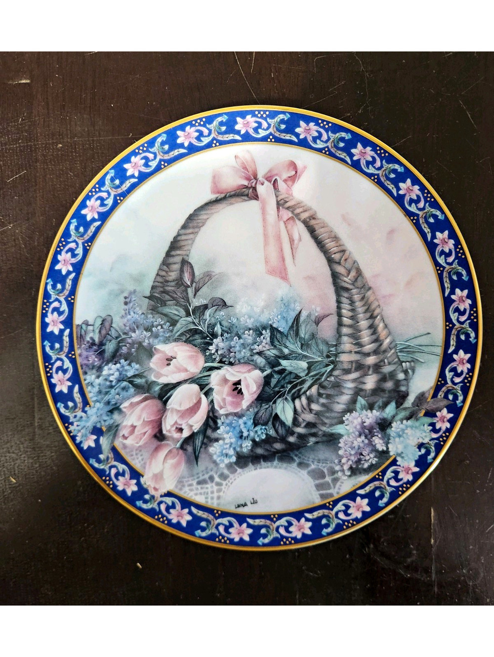 W.S. George Lena Liu Basket Bouquets Tulips & Lilacs Plate Limited Ed 1990s